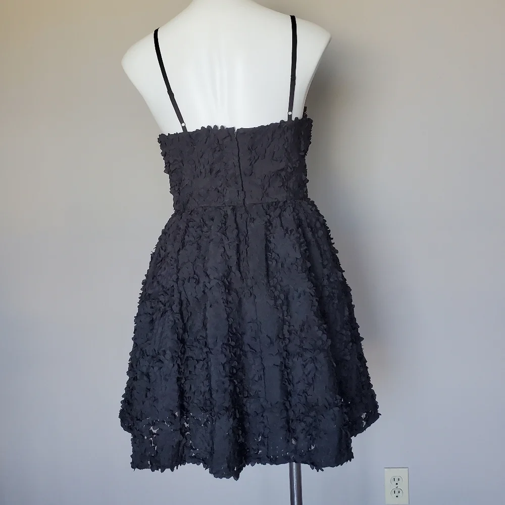 H&M 3D Floral Flared Mini Formal Evening Little Black Dress Size 10 NWT